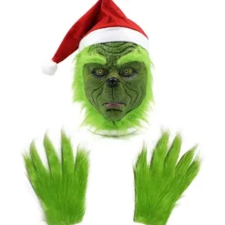 Julmask och handskar, kostymrekvisita, latex helhuvudmask> Tillbehör