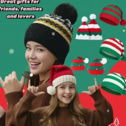 Julstickad mössa - Festlig design. Vuxen [Klassisk röd klocka]*1><noscript><img width=