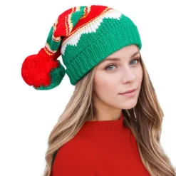 Holocky Julstickade mössor - Elf Stickad Jultomte Stickad Mössa med Pompom för Vuxna Barn> Huvudbonader