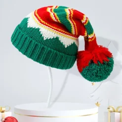 Holocky Julstickade mössor - Elf Stickad Jultomte Stickad Mössa med Pompom för Vuxna Barn><noscript><img width=