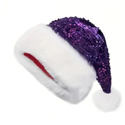 Julstämning glitterhatt, dubbelsidiga paljetter, tjock plyschhatt, lämplig för föreställningar, fester, lila Purple> Huvudbonader