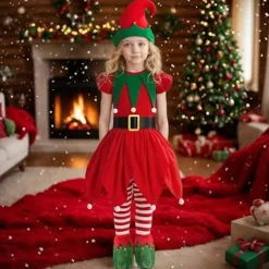 Jul-tema Kostym Cos Julhelg Kostymfest Föreställning Älvflicka Festivalflicka Älvföreställning Scenkostym><noscript><img width=