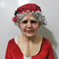 Jultomtedocka, julmask i latex, jultomtemask, realistisk jultomtemask, bär en röd tomtehatt för att delta i festen> Masker