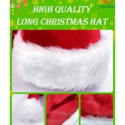 Jultomtehatt för Vuxna Lång Plysch Julhatt för Jul Nyår Festliga Festtillbehör - Röd><noscript><img width=