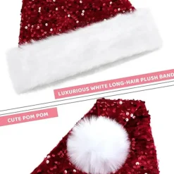 Jultomtehatt för Vuxna Lyxig Plysch Julhatt med Pompom för Män och Kvinnor><noscript><img width=