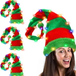 Jultomtehatt med LED-ljus, kreativ julhatt för fest, samling, utklädning, clownhatt, tomtehatt, dekoration> Huvudbonader