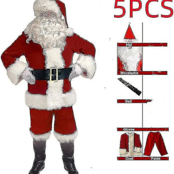 Jultomtekostym för Män Vuxen Jultomtekostym Santadräkt 5 delar XL> Dräkter