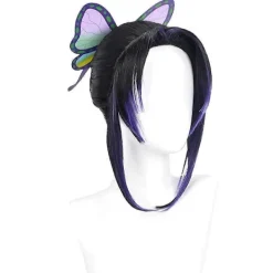 FMYSJ JUSCH Kochou Shinobu Cosplay-peruker med Fjärilshårspänne Korta Lila och Svarta Hästsvansperuker för Kvinnor Män, WZ-2058R (FMY)> Peruker