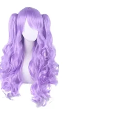 JUSCH Lolita Lång Lockig Clip on Hästsvansar Cosplay Peruk, Dubbel hästsvans tiger clip lång lockig peruk (Ljuslila),WZ-1339R> Peruker