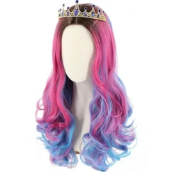 JUSCH Wekity Audrey peruk och krona för barn flickor lång vågig rosa blå peruk, WZ-1251R> Peruker
