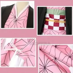 KOOLYOU Kamado Nezuko Cosplay Kostym Anime Kimono Kamado Nezuko Peruk Uniform Halloween Kvinnor Barnkläder Costume wig><noscript><img width=