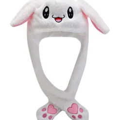 Kaninhatt med rörliga öron Hoppande Hatt Rolig Bunny Plysch Hatt Keps för Kvinnor> Huvudbonader