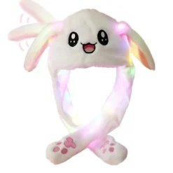 Kaninhatt Öron Rörelse Hoppande Hatt Led Lysande Rolig Kanin Plysch Hatt Mössa Mössa För Kvinnor Flickor><noscript><img width=