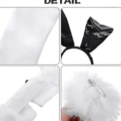 Kaninkostymset för jul- och påskcosplay - Inkluderar kaninöronpannband, krage med fluga, manschetter, långa svarta handskar och kaninsvans[D]><noscript><img width=