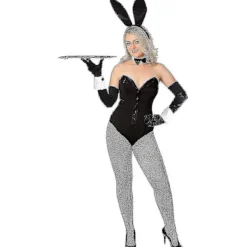 Kaninkostymset för jul- och påskcosplay - Inkluderar kaninöronpannband, krage med fluga, manschetter, långa svarta handskar och kaninsvans[D]><noscript><img width=