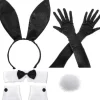 Kaninkostymset för jul, påskcosplay - Inkluderar kaninöronpannband, krage med fluga, manschetter, långa svarta handskar och kaninsvansaccessoar> Tillbehör