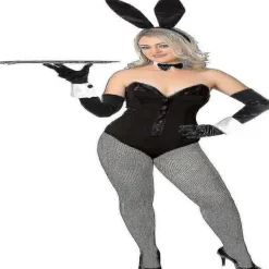 Kaninkostymset för jul, påskcosplay - Inkluderar kaninöronpannband, krage med fluga, manschetter, långa svarta handskar och kaninsvansaccessoar><noscript><img width=