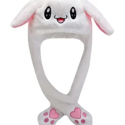 Kaninmössa med öron som rör sig, hoppande mössa, rolig kaninplyschmössa för kvinnor> Huvudbonader