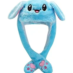 Kaninmössa med öron som rör sig, hoppande kaninmössa, rolig söt plyschmössa med tassar för barn, kvinnor, flickor, fest, födelsedag, utklädnad...> Huvudbonader