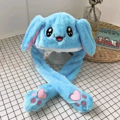 Kaninmössa med öron som rör sig, hoppande kaninmössa, rolig söt plyschmössa med tassar för barn, kvinnor, flickor, fest, födelsedag, utklädnad...> Huvudbonader