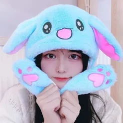 Kaninmössa med öron som rör sig, hoppande kaninmössa, rolig söt plyschmössa med tassar för barn, kvinnor, flickor, fest, födelsedag, utklädnad...><noscript><img width=