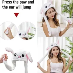 Kaninmössa med öron som rör sig, hoppande kaninmössa, rolig söt plyschmössa med tassar för barn, kvinnor, flickor, fest, födelsedag, utklädnad...><noscript><img width=