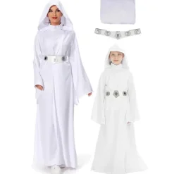 Karneval 2024 Barn Vuxen Rymdkrigare Prinsessdräkt Maskerad Kläder Vit Robe Rollspel Leia Cosplay Kostym Barn -XF32- L> Dräkter