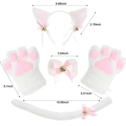 Katt Cosplay Kläder - Kattsvans, Öron, Halsband, Väskor, Handskar - Halloween-tillbehör (5 delar)><noscript><img width=