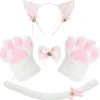Katt cosplay kostym set kattunge svans öron krage tassar handskar kit för halloween tillbehör 5 st> Dräkter