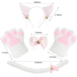 Katt cosplay kostym set kattunge svans öron krage tassar handskar kit för halloween tillbehör 5 st><noscript><img width=