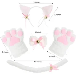 Katt Cosplay Set Plysch Klorhandskar Katt Kattöron Svans Halsband Tass><noscript><img width=