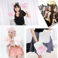Katt Cosplay Set Plysch Klorhandskar Katt Kattöron Svans Halsband Tass><noscript><img width=