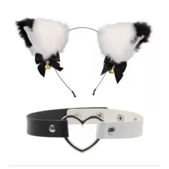 Katt- och Hundöronformad Hårslinga och Halsband Halloween Cosplay Kostym för Flickor><noscript><img width=