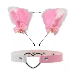 Katt- och Hundöronformad Hårslinga och Halsband Halloween Cosplay Kostym för Flickor><noscript><img width=