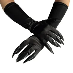 Kattklohandskar Svarta Kostymtillbehör för Kvinnor - Långa Nagel/Klo Stygga Djurhandskar för Halloween Tillbehör Karneval Mardi Gras Kit><noscript><img width=
