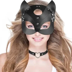 Kattkvinna Mask för Kvinnor, Sexig Kattmask, Svart Lädermask, Halv DXGHC> Masker