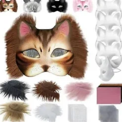Kattmask med päls och nätöga, DIY tomma pappersmasker, vita målningspappersmasker, kattmask för DIY Halloween Mardi Gras Party Marron-29st | Fyndiq> Masker