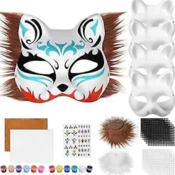 Heta säljare Kattmask med päls och nätöga, tomma pappersmasker för DIY, vita målningspappersmasker, kattmask för DIY Halloween Mardi Gras-fest-Glad> Masker