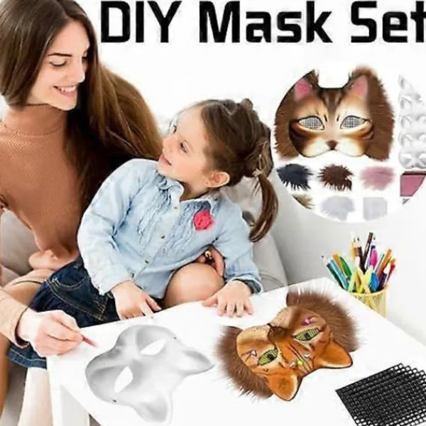 Kattmask med päls och nätögon, tomma pappersmasker för DIY, vita målningspappersmasker, kattmask för DIY Halloween Mardi Gras-fest> Masker