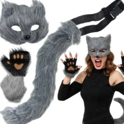 Kattmask med Tassar & Svans - Therian Cosplay - 4-delar> Tillbehör