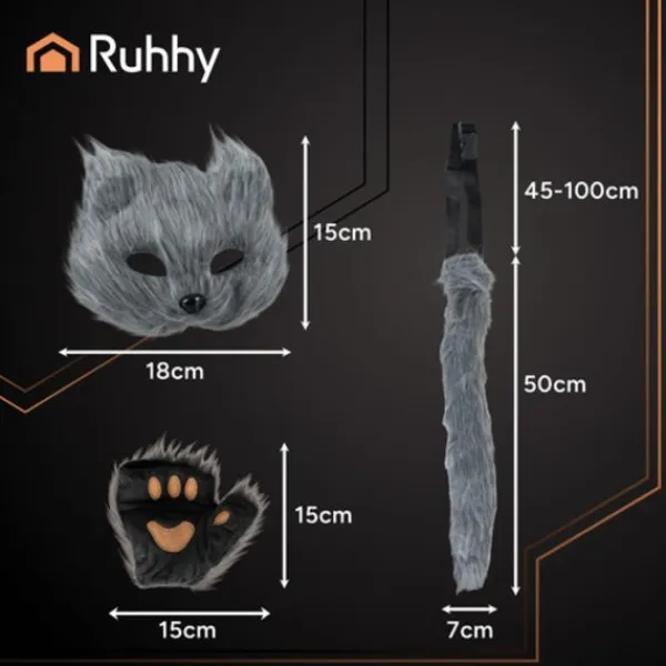 Kattmask med Tassar & Svans - Therian Cosplay - 4-delar> Tillbehör