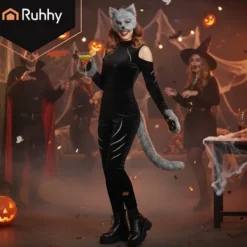 Kattmask med Tassar & Svans - Therian Cosplay - 4-delar><noscript><img width=