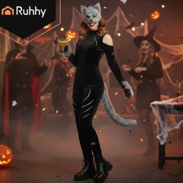 Kattmask med Tassar & Svans - Therian Cosplay - 4-delar> Tillbehör