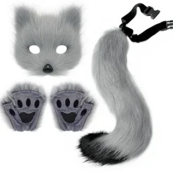 Kattmask, Svans och Tasshandskar Set, Djurdräkt Kit, Maskerad Tillbehör och Festlig Rolig—max> Tillbehör