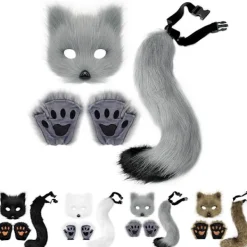 Kattmask, Svans och Tasshandskar Set, Djurdräkt Kit, Maskerad Tillbehör och Festlig Rolig—max><noscript><img width=