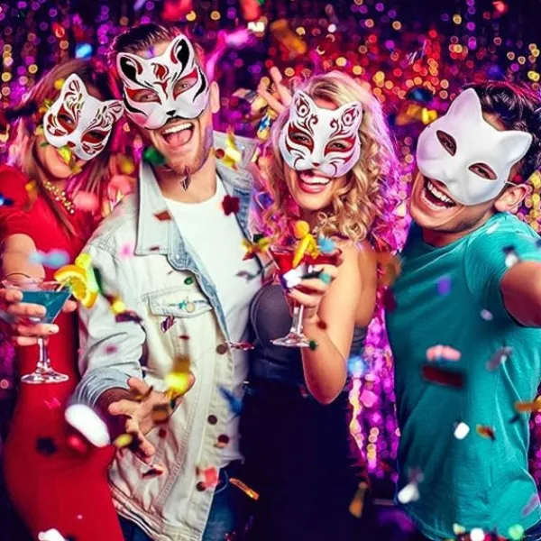 Kattmålningsmasker DIY djurmasker vita halvmasker för halloween cosplay kostymfest presenter 10 st> Masker