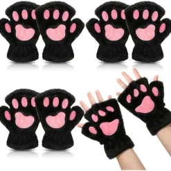 Kattpåtassar Vantar 3 Par Vantar Kattpåtassar Cosplay Konstgjord Päls Plysch Kattvantar Lejonpåtassar Fingerlösa Vantar för Flickor Kvinnor> Tillbehör