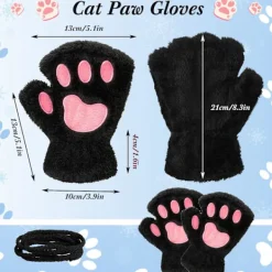 Kattpåtassar Vantar 3 Par Vantar Kattpåtassar Cosplay Konstgjord Päls Plysch Kattvantar Lejonpåtassar Fingerlösa Vantar för Flickor Kvinnor><noscript><img width=