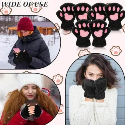 Kattpåtassar Vantar 3 Par Vantar Kattpåtassar Cosplay Konstgjord Päls Plysch Kattvantar Lejonpåtassar Fingerlösa Vantar för Flickor Kvinnor><noscript><img width=