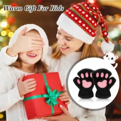 Kattpåtassar Vantar 3 Par Vantar Kattpåtassar Cosplay Konstgjord Päls Plysch Kattvantar Lejonpåtassar Fingerlösa Vantar för Flickor Kvinnor><noscript><img width=